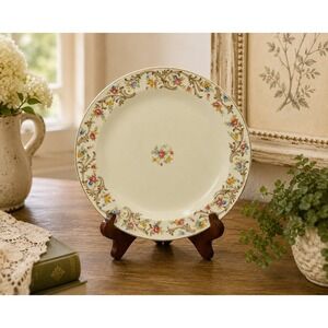 Taylor Smith Taylor Floral Dinner‎ Plate 8.5" Ivory Vintage USA Cottage China